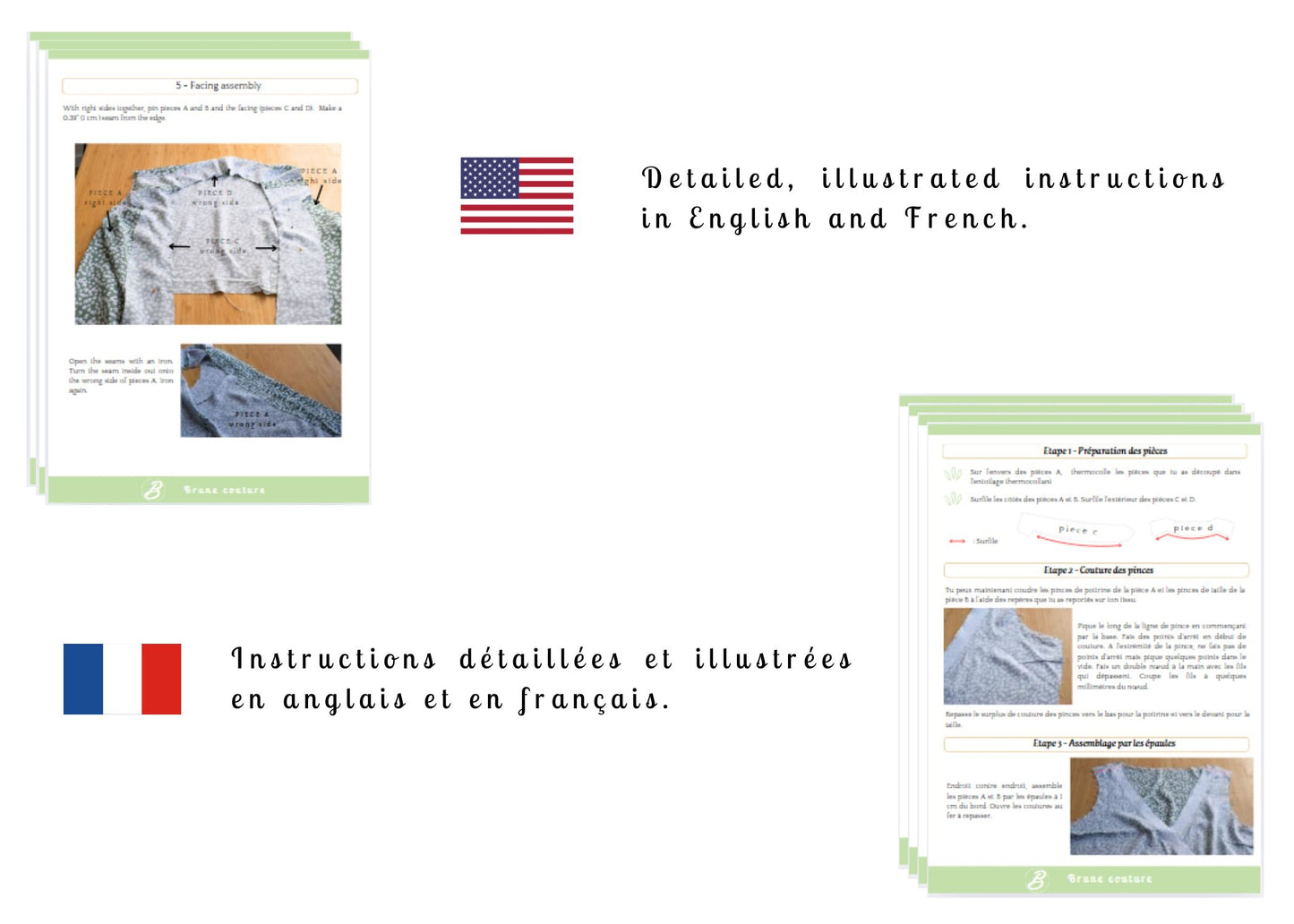 Patron pdf crop top avec ouverture portefeuille, manches papillons, noué dans le dos