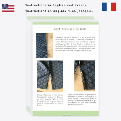 Instructions pour patron de couture jupe fendue