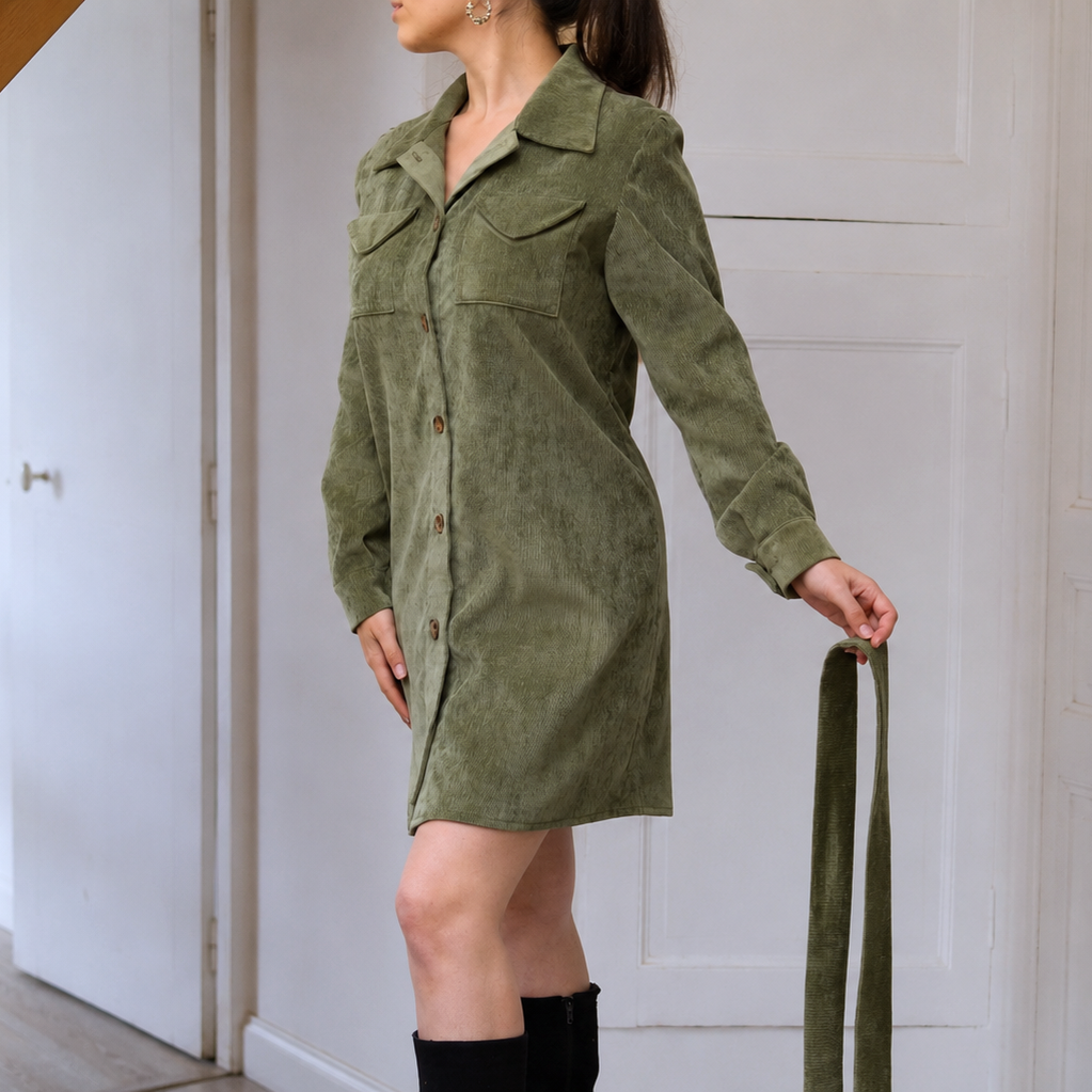 Patron robe saharienne ceinturée | PDF | Robe chemise
