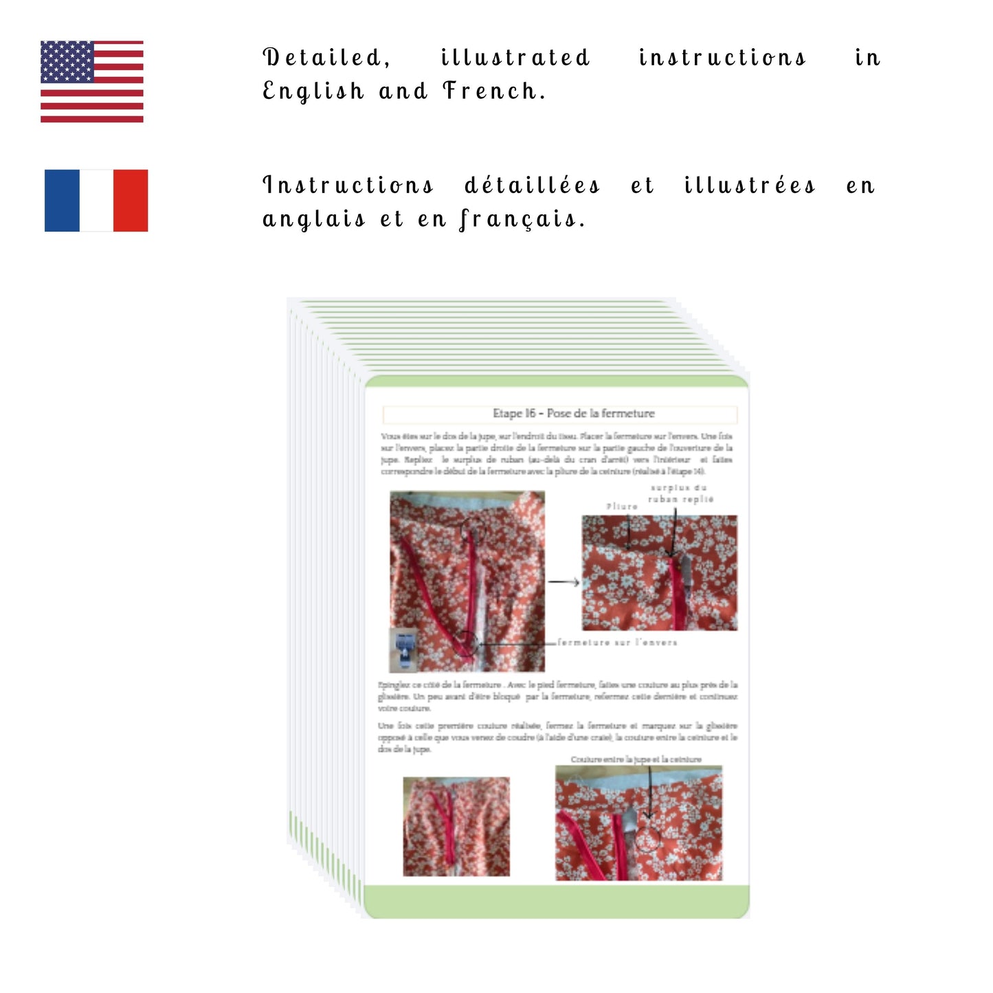 Patron PDF ensemble jupe longue fendue et haut cache-coeur 
